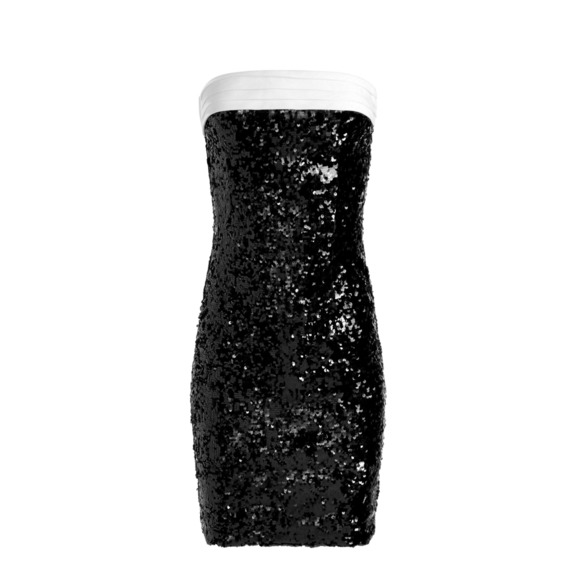 Alice and Olivia Women Sibella Sequin Bow Strapless Dress Black/White Size 6 - Picture 3 of 8